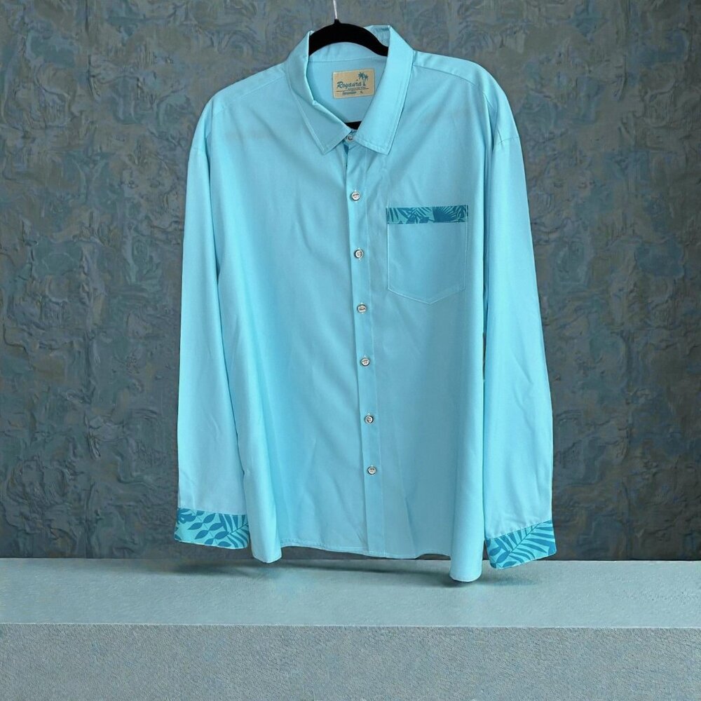 Royaura Men's Shirt Turquoise Blue Easy Care Long Sleeve Size XL